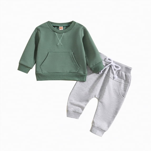 Boys' Pajama Sets Kids Boys Autumn Winter Letter Embroidery Long Sleeve Elastic Waist 6 12 18 24 Months Everyday Outfit Set 2 PC
