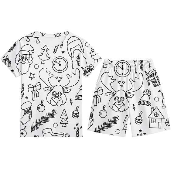 Boys Pajamas 2 Piece Christmas Diy Graphic Print Crew Neck Short Sleeve T-Shirt And Shorts Pjs for Boys Size 3-4 Years
