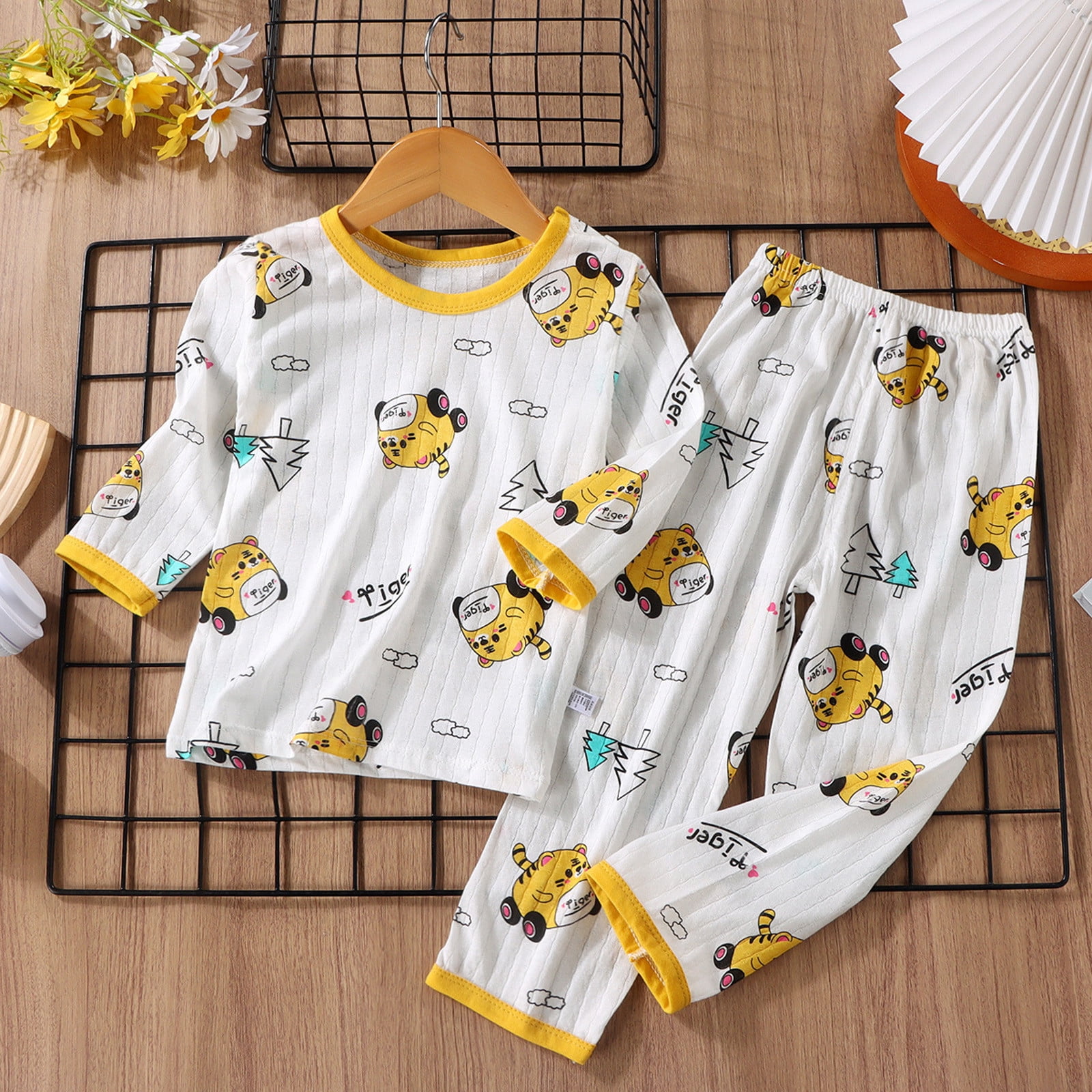 Boys Pajamas 2 Piece Thin Cute Printing Long Sleeve Crew Neck Tops and ...