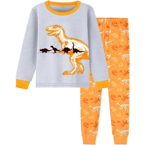 Boys Pajamas 2 Pieces Pajama Set for Boy Dinosuar Long Set Sleepwear Soft & Cute for Kids 3-8 Years