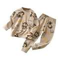 thumbnail image 1 of Boys Pajamas Autumn Kids Long Sleeve Cute Monkey Print Cotton Warm Tops Pants Pajamas Set Baby Boy Outfits Khaki 3 Years-4 Years, 1 of 5
