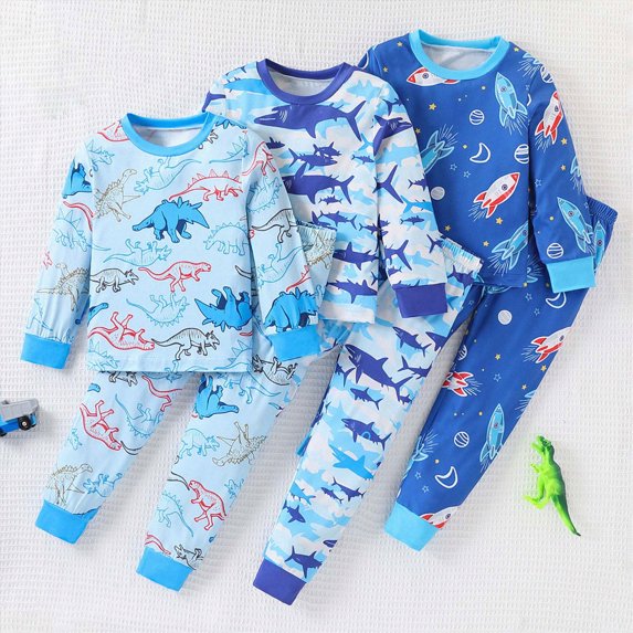 Boys Pajamas Casual Color Blocked Print Long Sleeve Tops Long Pants Loungewear Set 2t 3t 4t 5t 6t Kids