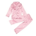 thumbnail image 1 of Boys Outfits Fall Winter Kids Satin Long Sleeve Solid Button Down Shirt Tops Long Pants Baby Girls Outfits Rose Gold 13 Years-14 Years, 1 of 1