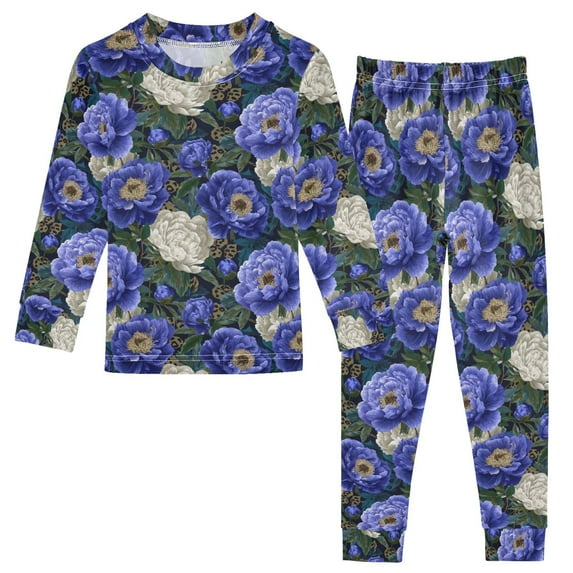 Boys Pajamas Girls Pajama Blue Flowers and Leopard Print Cute Comfortable Cotton Two-piece Pajama Set