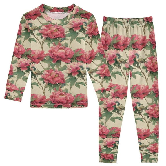 Boys Pajamas Girls Pajama Bright Peony Cute Comfortable Cotton Two-piece Pajama Set