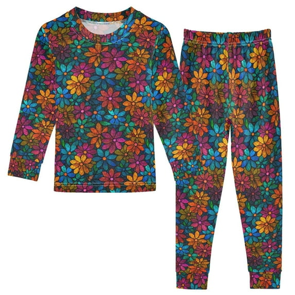 Boys Pajamas Girls Pajama Brightolorful Flowers Cute Comfortable Cotton Two-piece Pajama Set