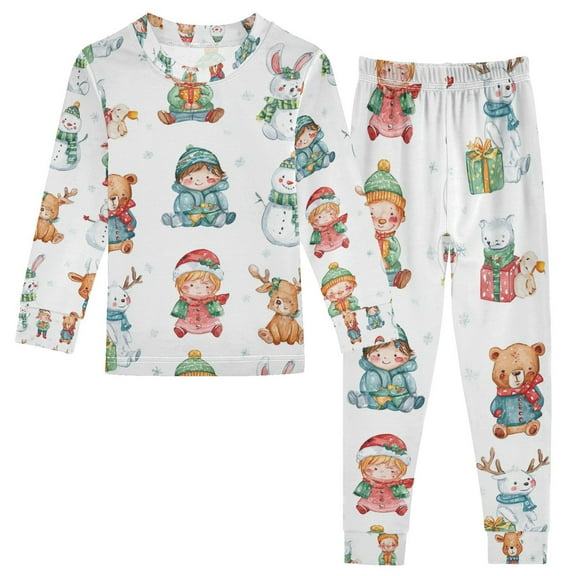 Boys Pajamas Girls Pajama Christmas Themed Children and Bears Cute Comfortable Cotton Two-piece Pajama Set
