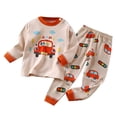 thumbnail image 1 of Boys Pajamas Kids Autumn Long Sleeve Cars Print Underwear Cotton Warm Tops Pants Pajama Set Baby Boy Outfits Khaki 12 Months-18 Months, 1 of 5