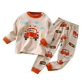 thumbnail image 1 of Boys Pajamas Kids Autumn Long Sleeve Cars Print Underwear Cotton Warm Tops Pants Pajama Set Baby Boy Outfits Khaki 3 Years-4 Years, 1 of 5