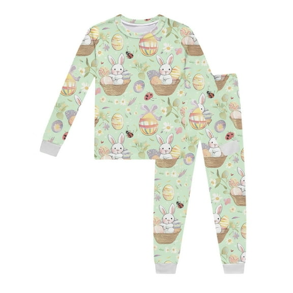 Boys Pajamas Kids Boys and Girls Spring Long Sleeve Easter Rabbit Egg Printed Pajama Set Kids Pajamas Light Yellow 2 Years-3 Years