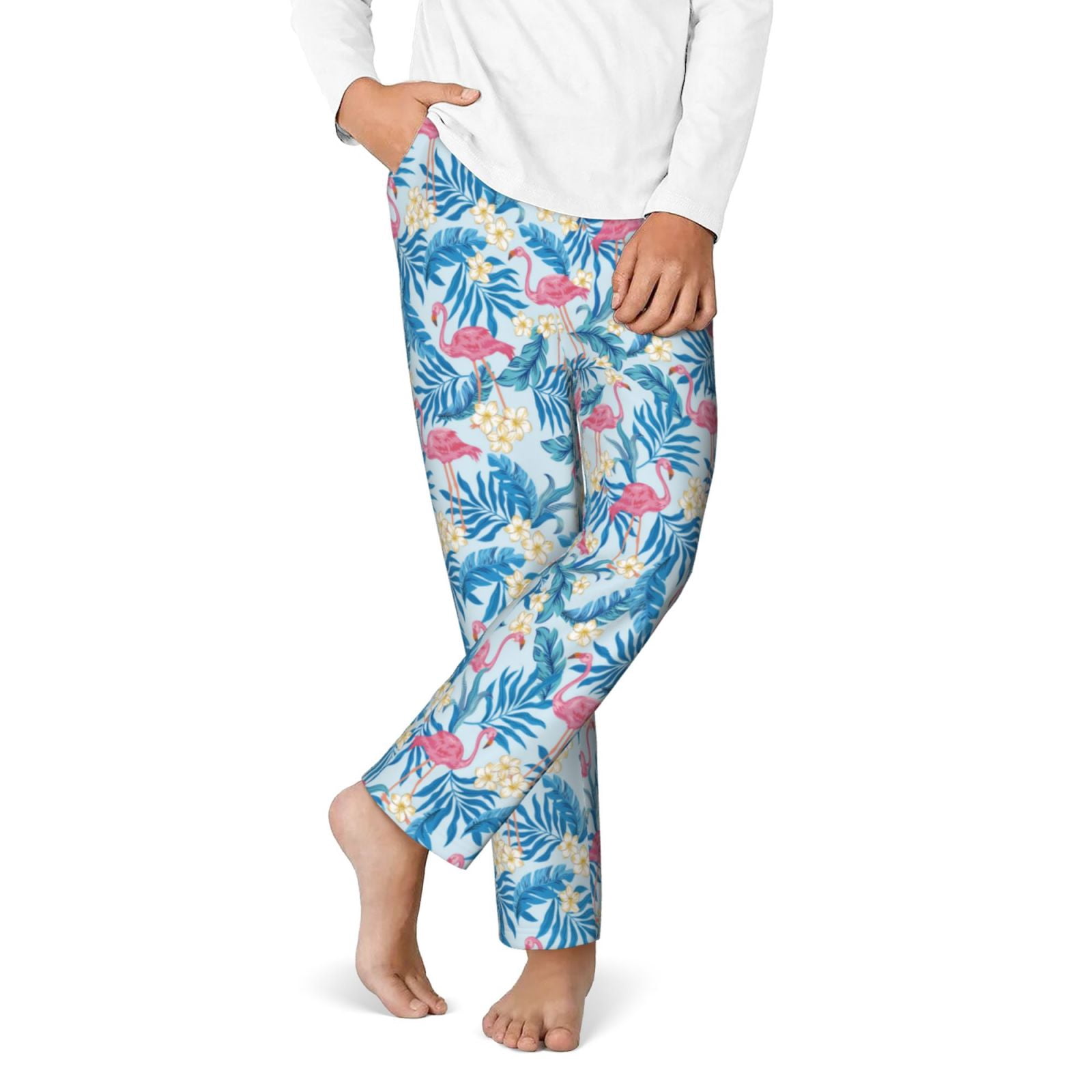 Boys Pajamas Pants - Palm Tree Flamingo Flower Soft Cotton Kids Pajamas ...
