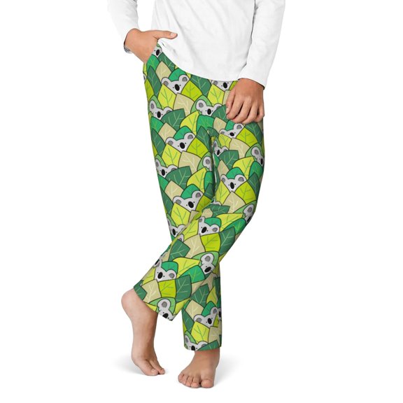 Boys Pajamas Pants - Soft Cartoon Koala Bear And Leaf Cotton Kids Pajamas, Comfy Sleepwear Pj Bottoms Pjs Lounge Pants Size 5-16 for Boys Kids Girls Childrens with Pocket