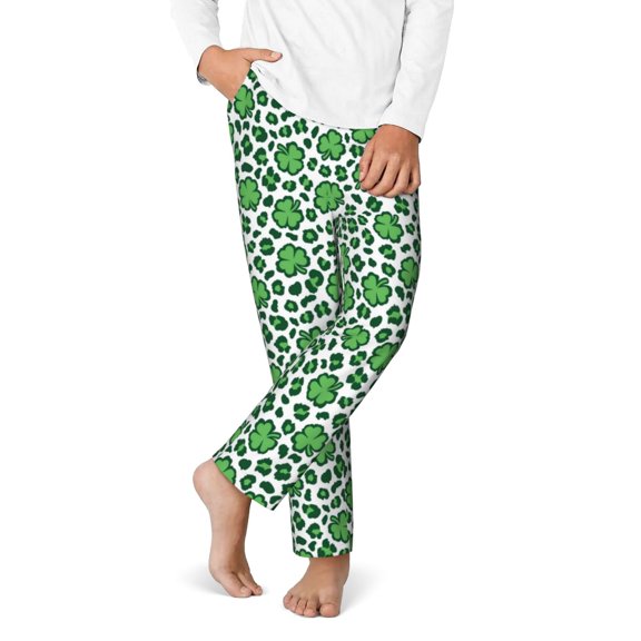 Boys Pajamas Pants - Soft Leopard Print St. Patrick'S Day Cotton Kids Pajamas, Comfy Sleepwear Pj Bottoms Pjs Lounge Pants Size 5-16 for Boys Kids Girls Childrens with Pocket