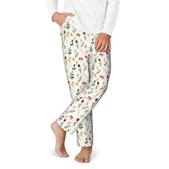 Boys Pajamas Pants - Soft Mini Flowers Elegant Cotton Kids Pajamas, Comfy Sleepwear Pj Bottoms Pjs Lounge Pants Size 5-16 for Boys Kids Girls Childrens with Pocket