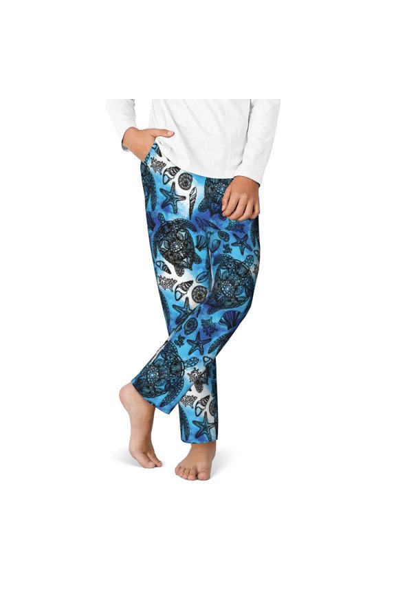 Boys Pajamas Pants - Soft Turtle Shell Starfish Coral Cotton Kids Pajamas, Comfy Sleepwear Pj Bottoms Pjs Lounge Pants Size 5-16 for Boys Kids Girls Childrens with Pocket