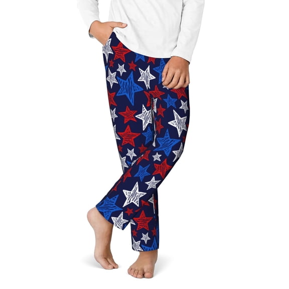 Boys Pajamas Pants - Soft USA Flag Print star Cotton Kids Pajamas, Comfy Sleepwear Pj Bottoms Pjs Lounge Pants Size 5-16 for Boys Kids Girls Childrens with Pocket