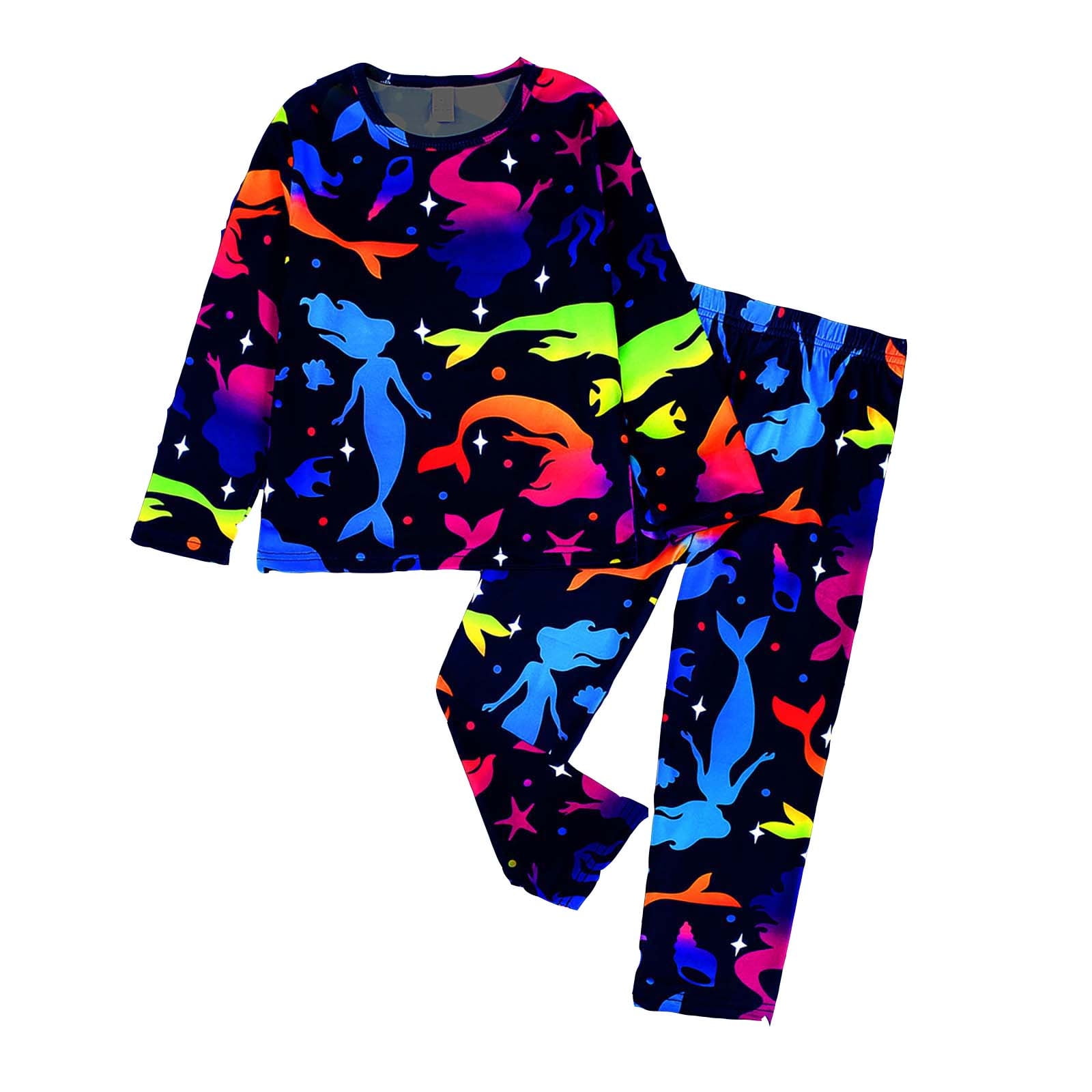 Boys Pajamas Set Casual Loose Fit Cartoon Print Long Sleeve Crew Neck Top Pants Outfits Soft ...