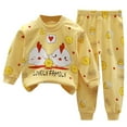 thumbnail image 1 of Boys Pajamas Set Crewneck Cartoon Printing Childrens Pajamas Cute Warm Soft and Comfort 2pc Outfits Children's Clothing,Yellow,6-12 Months, 1 of 2
