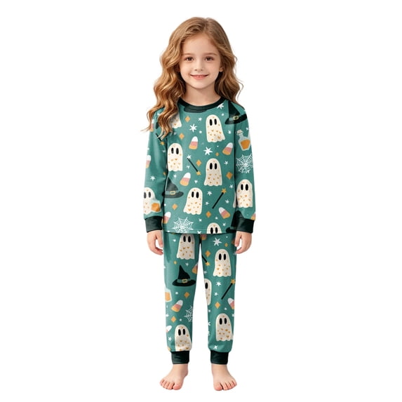 Boys Pajamas Set Girls Halloween Pajama Set Long Sleeve Pants Sleepwear Outfits Cute Pumpkin Print Toddler Kids Loungewear Size 3-4 Years,Light Green