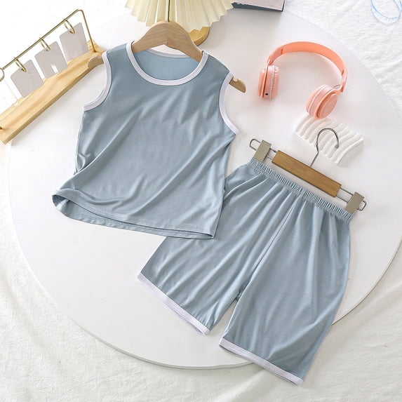 Boys Pajamas Set Gray Pullover Crewneck Soft Summer Loungewear Pajamas for Boys Size 8-9 Years