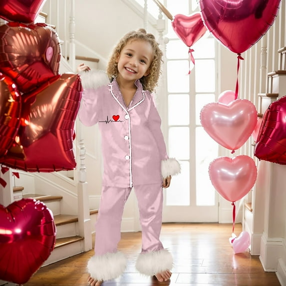 Boys Pajamas Set Matching Valentines Day Pajamas Love Heart Graphic Print 2 Piece Long Sleeve Boys Holiday Pajamas for Boy Girl 4-5 Years