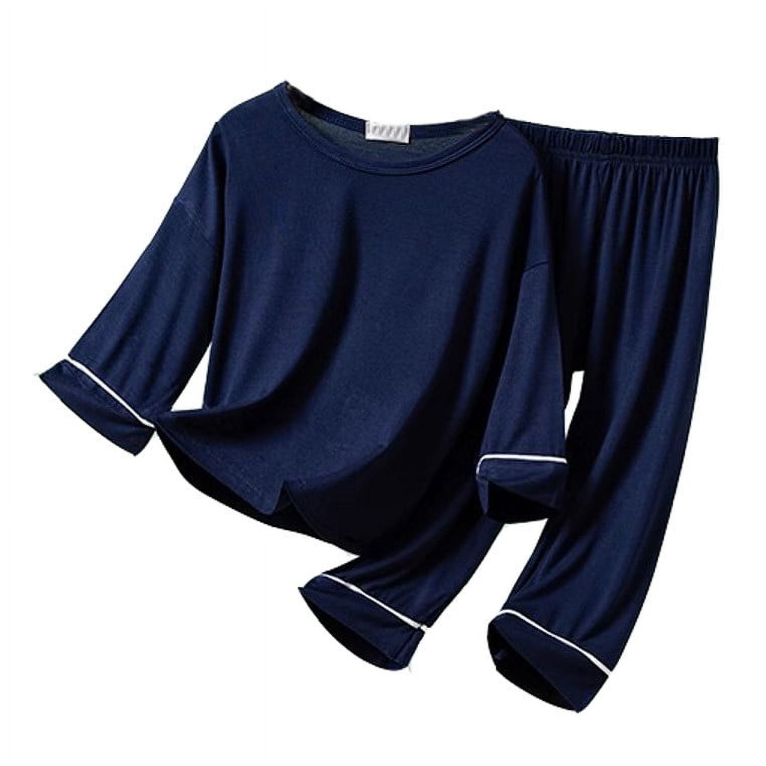 Boys Pajamas Set Navy Long Sleeve Crewneck Pullover Top Pants Set ...