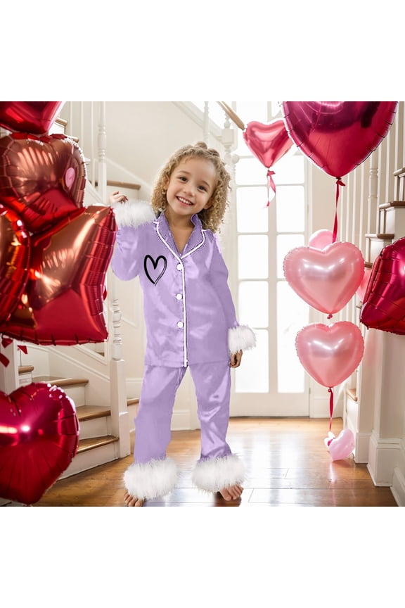Boys Pajamas Set Valentine's Day Pajamas Heart Shapes Top and Pants Sleepwear Pjs Set Youth Pajamas Girls for Toddler Boys Girls 3-4 Years