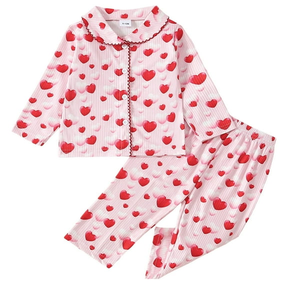 Boys Pajamas Set Valentines Pajamas Love Heart Graphic Print Top Pants Satin Two Piece Pjs Holiday Pajama for Toddler Boys Girls 3-4 Years