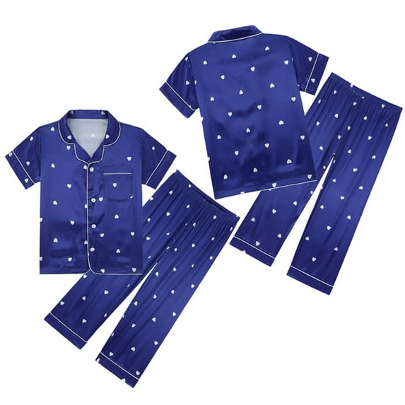 Silk Pjs Kids Boys Pajamas Short Sleeve Button-Down Nightwear Matching Pjs for Kids 7-8 Years