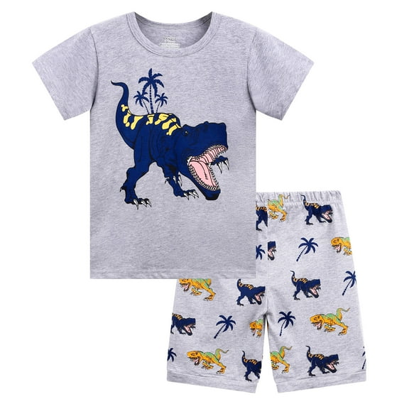 Boys Pajamas Shorts Set for Toddler Summer Clothes Dinosaur Sleepwear Cotton 2 Piece Kids T-Rex Pjs Size 2T