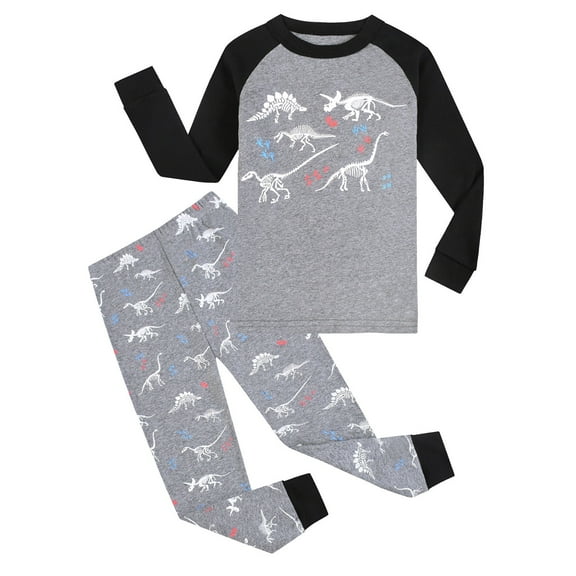 Boys Pajamas Size 10-12 Dinosaur Printed Long Sleeve Baby Sleepwear Pajamas Cute Warm Casual Comfy Pajamas Boys Outfits Set,Grey,6-7 Years