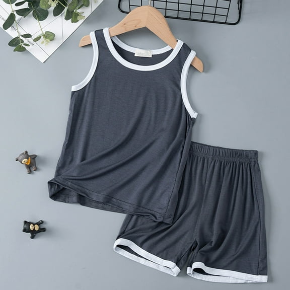 Boys Pajamas Size 10-12 Shorts Boys Cotton Tank Top Shorts Set 2 Piece Sleeveless T Shirt Plain Crewneck Toddler Soft 𝐏ajamas Athletic Outfits