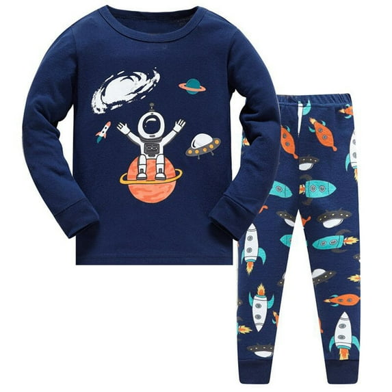 Boys Pajamas Size 10 Toddler Kids Boys Pajamas Cars Cotton Christmas Kids 2 Piece Pj's Long Sleeve Sleepwear Clothes Set Outfits Christmas Clothes Z0C-Dark Blue, 6-7 Years