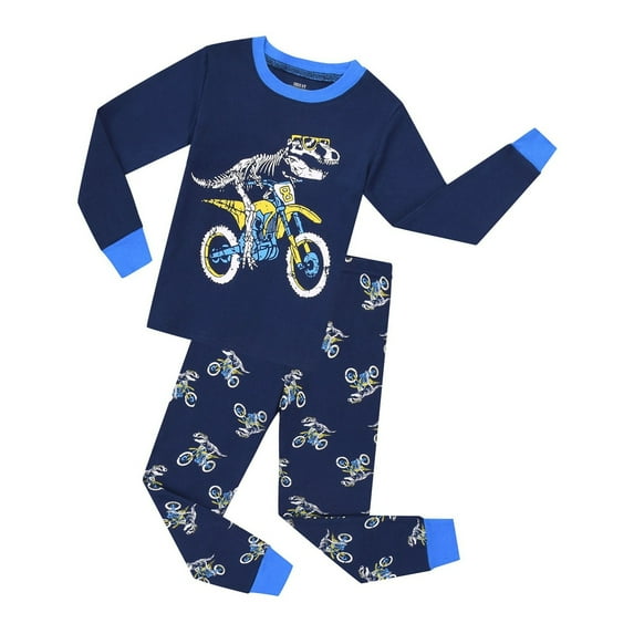 Boys Pajamas Size 8 Cotton Dinosaur Long Sleeve Pajamas Set Boy Clothes Sets Snug-Fit Outfits Sleepwear for Kids & Teens,3-4 Years,Blue