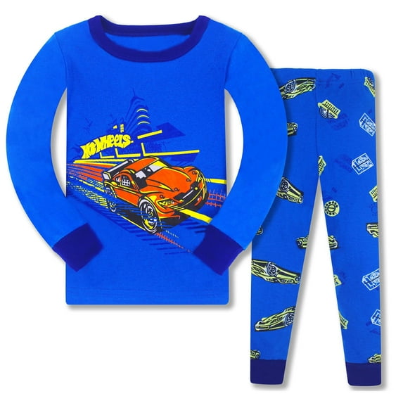Boys Pajamas Size 8 Cotton Dinosaur Printed Long-Sleeve Long Pants 2 Piece Boy Clothes Sets Snug-Fit Outfits Sleepwear for Kids & Teens,Z8-Blue,130(6-7 Years)