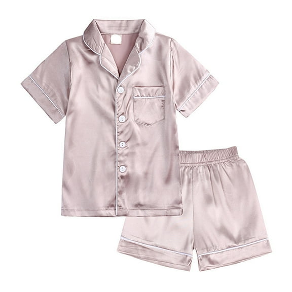 Boys Pajamas Two-Piece Set Baby Satin Silk Short Sleeves Sleepwear 2 Piece Button Down Classic Shorts Sleepwear Outfit Set Children'S Fashionable Loungewear Size 12 Years-13 Years