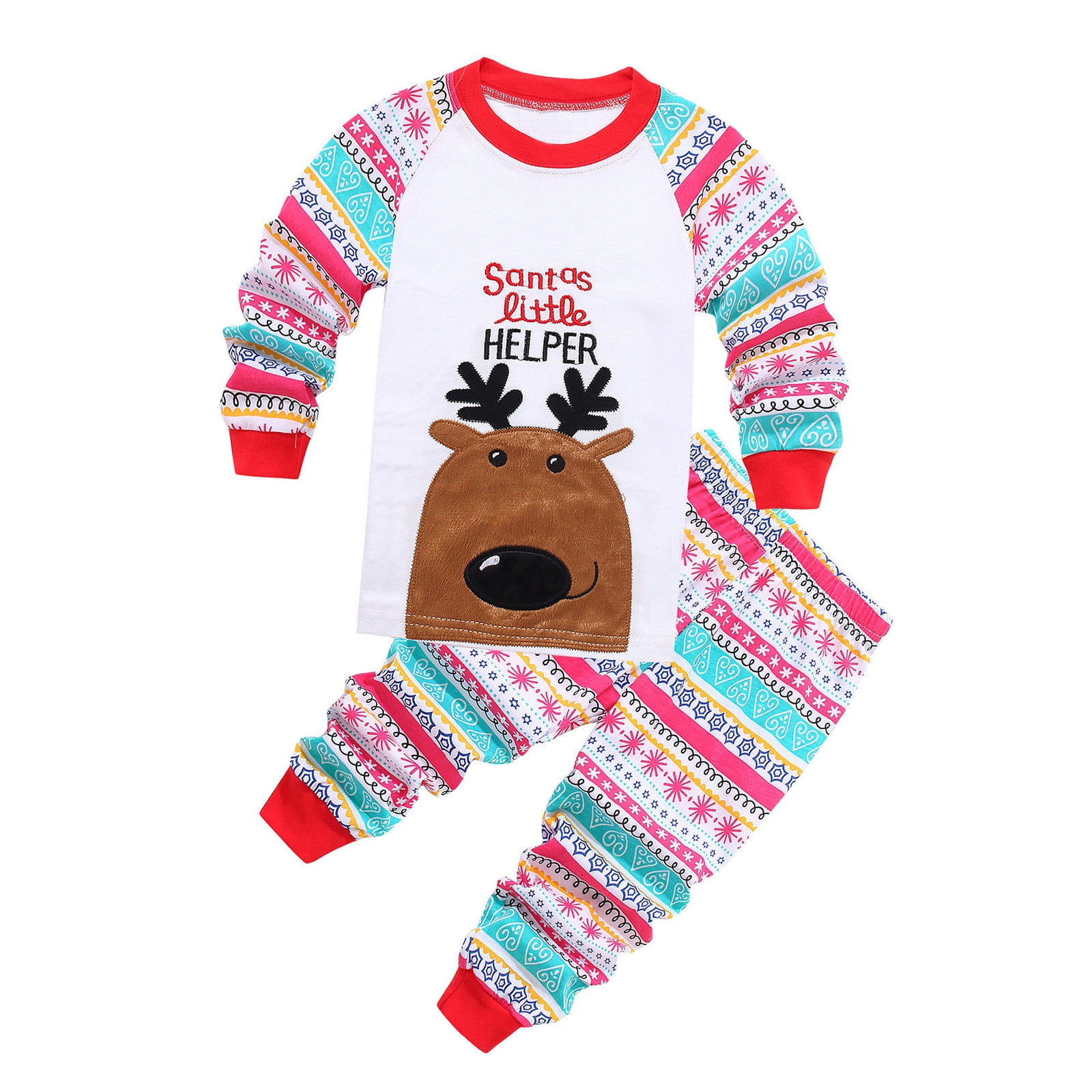 Boys Pajamas Winter Cute Xmas Reindeer Color Block Print Crew Neck ...