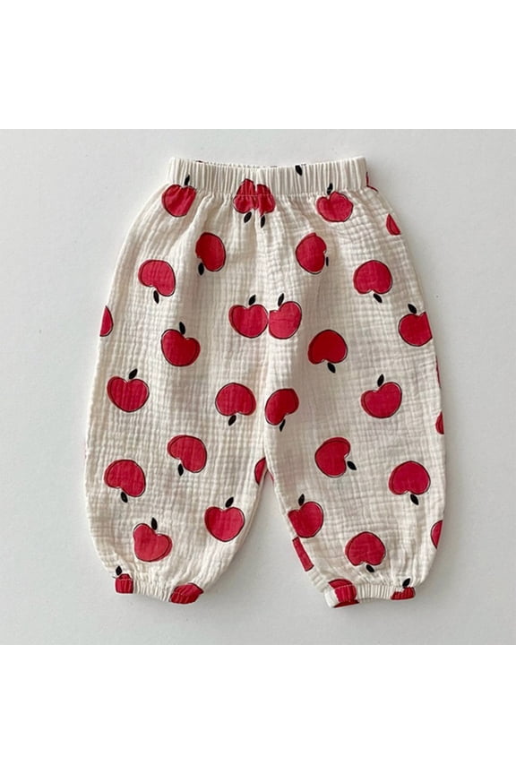 Boys Pants Apple Print Loose Thin Long Pants for Kids Casual Summer Boys Apple Print Pants Size 6-12M