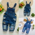 thumbnail image 1 of Boys Pants Baby Denim Shorts Overalls Jumpsuit Boys Girls Summer Casual Dark Blue 6-12 Months, 1 of 7