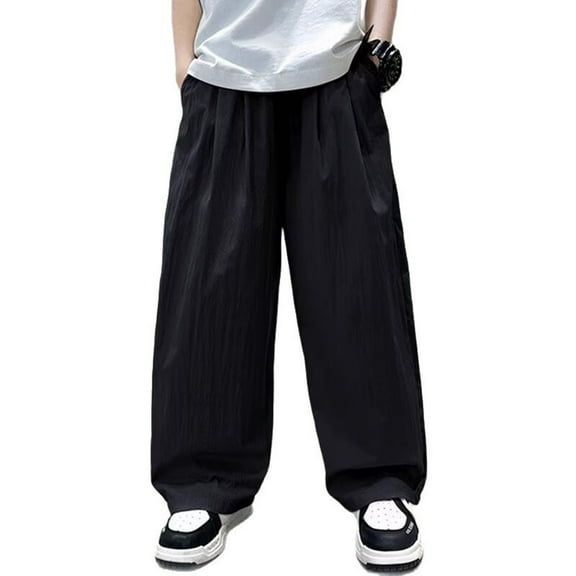 Boys' Pants Boys Baggy Jeans Boys Casual Elastic Waist Wide Leg Pants Straight Fit Pure Color Trousers For Toddler Kids Spring Summer Daily Wear Age 3 12