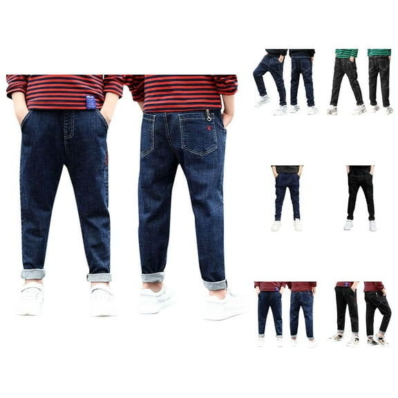Boys Pants Boys Baggy Jeans Boys Pants Minimalist Striped Elastic Waist Comfortable Daily Wear for Toddlers and Kids
