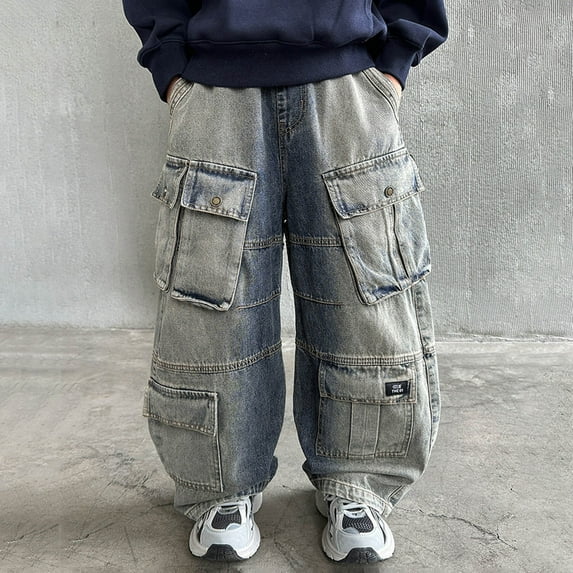 Boys Pants Boys Cargo Pants Autumn Fashion Denim Workwear Casual Trousers For Kids And Teenagers Streetwear Kids Trousers