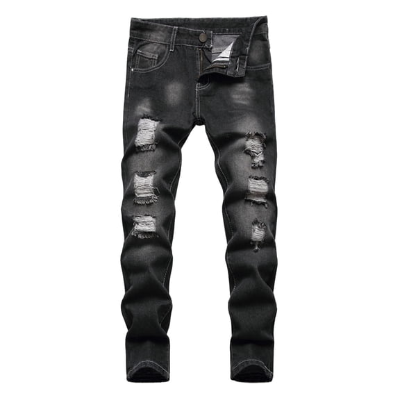 Boys Pants,Boys Casual Jeans Summer Trousers Elastic Waist Baggy Vintage Denim Pants High Street Fashion Casual Long Pants,Boys Jeans,16 Black,10-13 Years