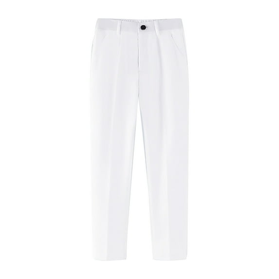 Boys Pants - Boys' Dress Pants Flat Front School Pants Adjustable Waist Formal Occasions Comfortable Twill Fabric - Uniform Pants for Boys,Color:White,Size:5-6 Years