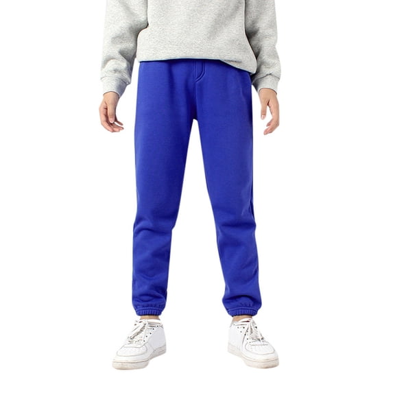 Boys Pants,Boys Girls Jogger Sweatpants Athletic Activewear Pants Side Pockets & Elastic Breathable Playground Outfit,Uniform Pants for Boys,Blue,6-7 Years