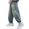 thumbnail image 1 of Boys Pants Boys Jeans Relaxed Fit Wide Leg Denim Trousers with Flexible Elastic Waistband and Cargo Pockets Youth Casual Wear, 1 of 5