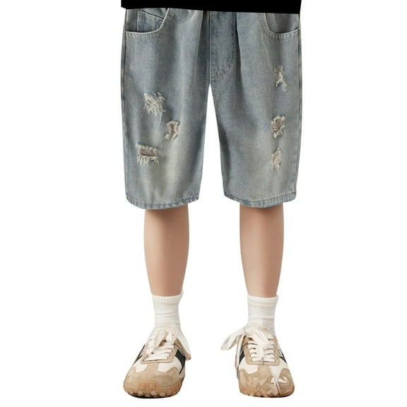 Boys Pants Boys Shorts Denim Elastic Waist Stretch Fabric Pants for Kids Daily School and Outdoor Play