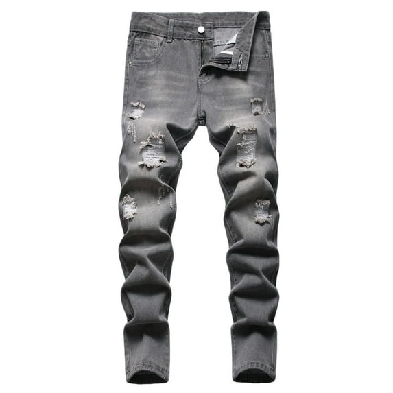 Boys Pants,Boys' Skinny Ripped Jeans Distressed Denim Pants Trendy Slim Fit Stretch Comfort for Active Kids School & Weekend Wear,Uniform Pants for Boys,Grey,4-5 Years