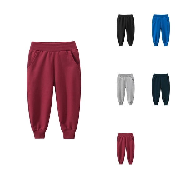 Solid Color Joggers, Little Boys Toddler Casual Baggy Sweatpants with Drawstring Elastic Waist, Cotton Athletic Pants with Pockets