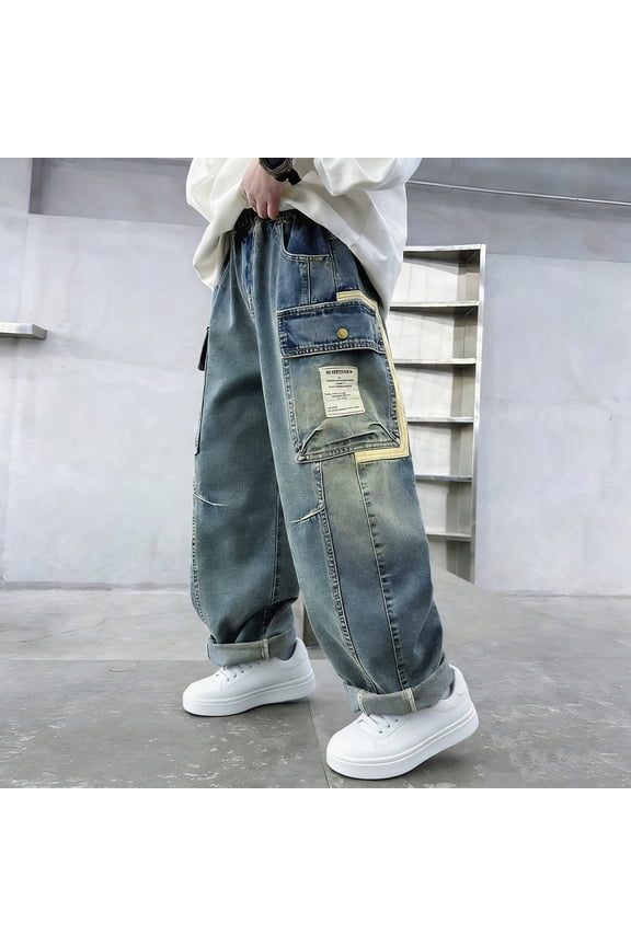 Boys Pants Cargo Jogger Casual Loose Fit Denim Style Fall Activewear